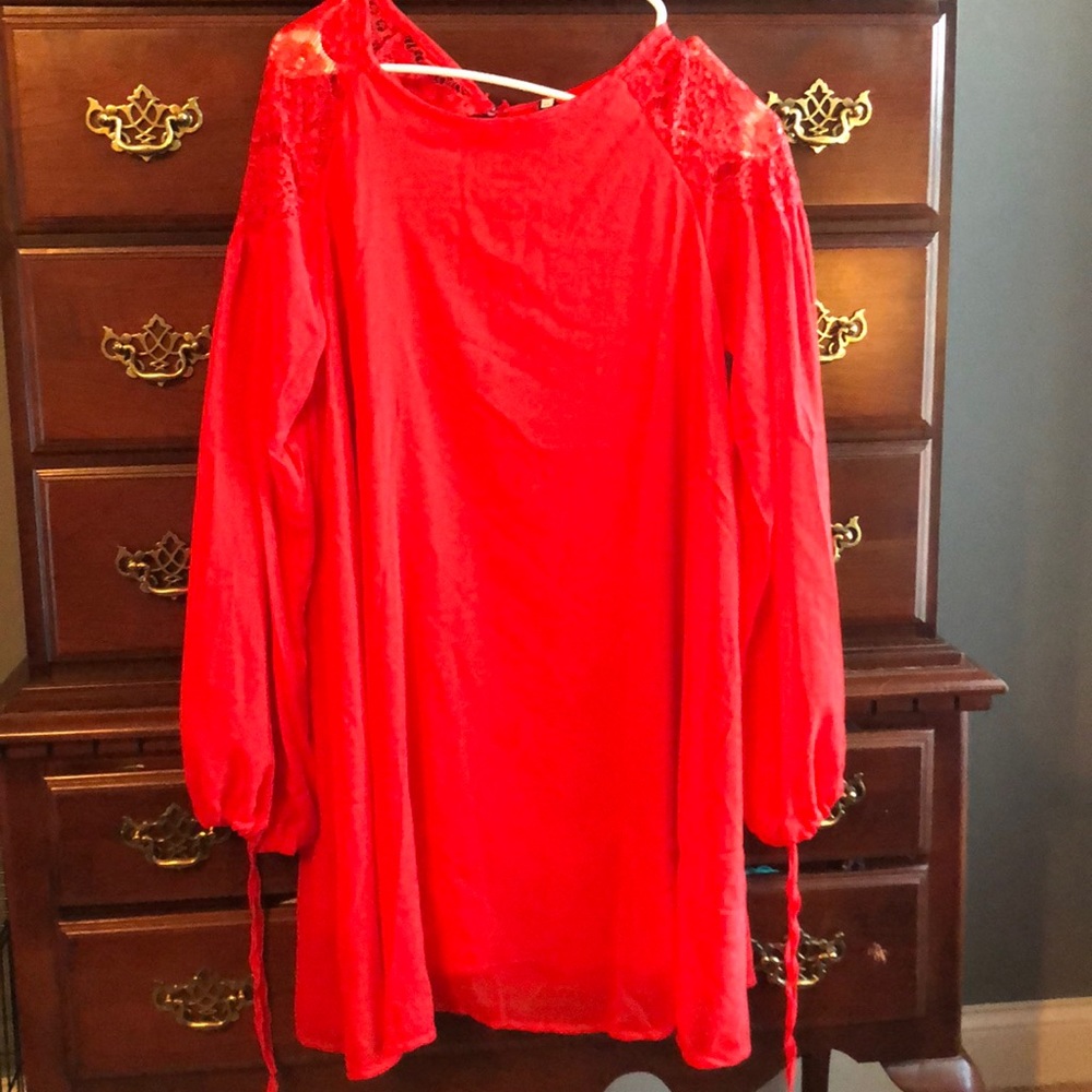 NWOT Red dress with lace and tie accents